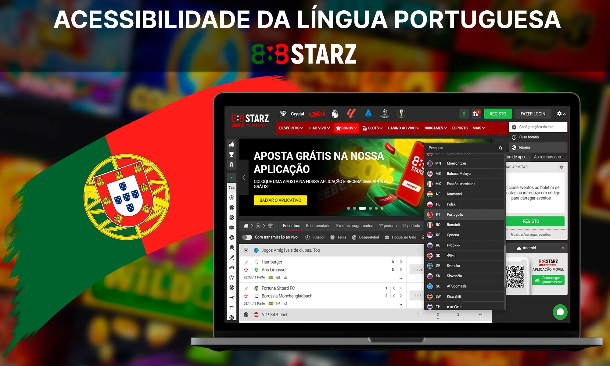 Que idiomas estão disponíveis no casino 888Starz?