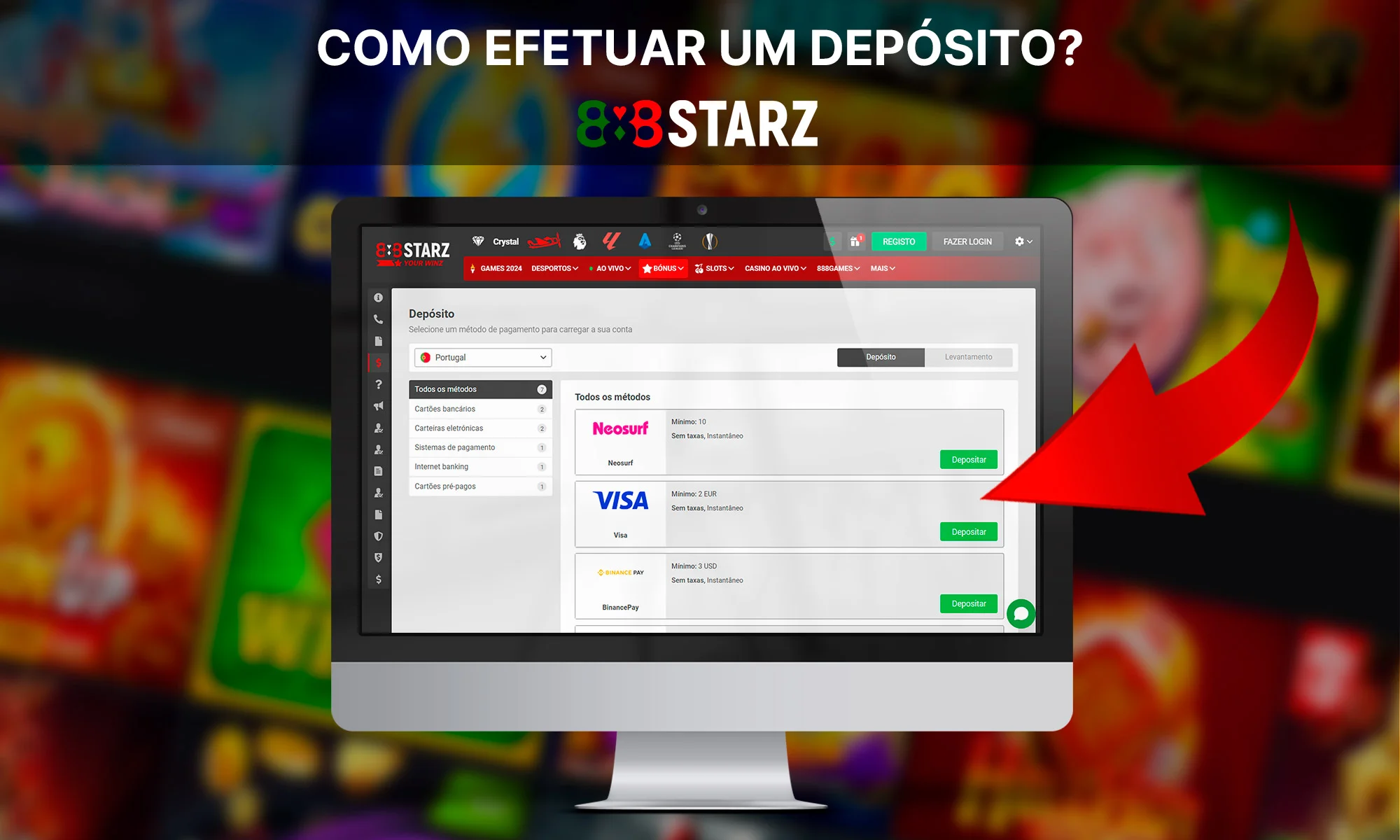 Como é que faço um depósito no 888Starz Casino?