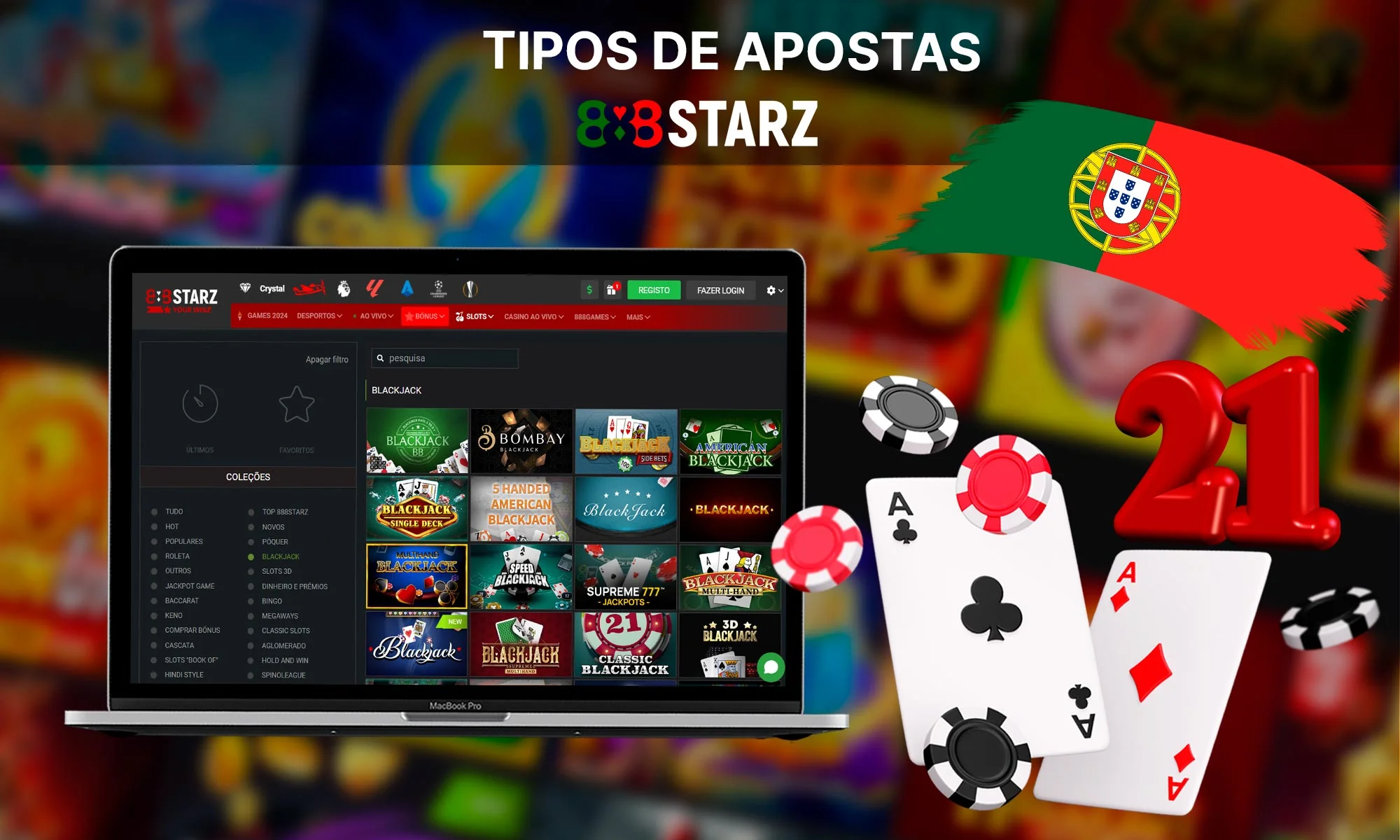 Que tipos de jogos de blackjack existem no 888Starz Casino?